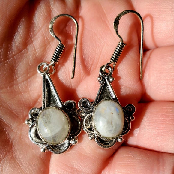 New Rainbow Moonstone Silver Earrings. - Picture 2 of 7